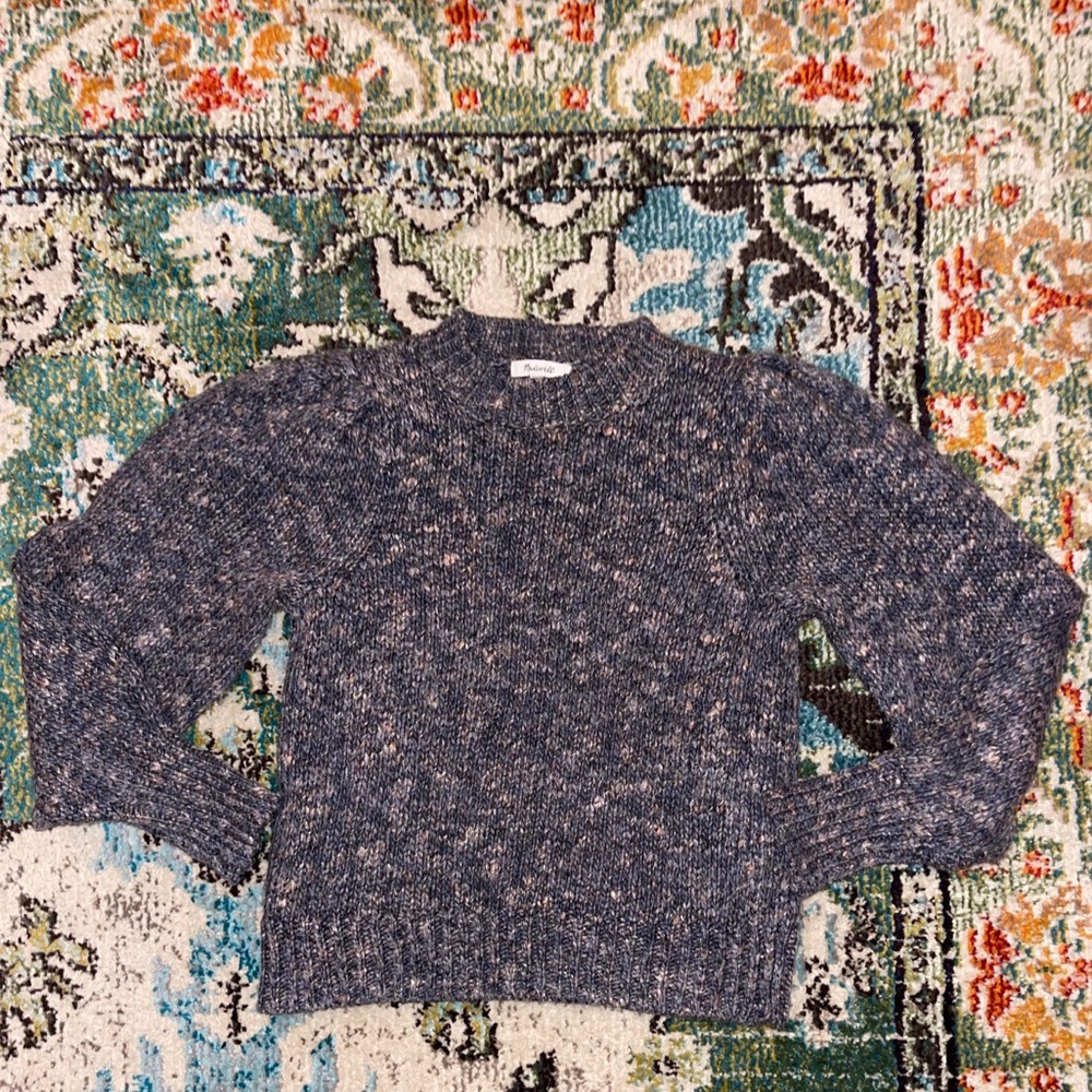 Madewell Puff Sleeve Blue Speckled Sweater